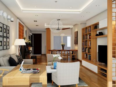 Nội thất phòng khách với gỗ công nghiệp