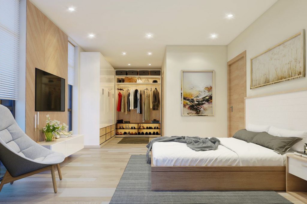 Phòng ngủ gỗ công nghiệp mang phong cách Hàn Quốc