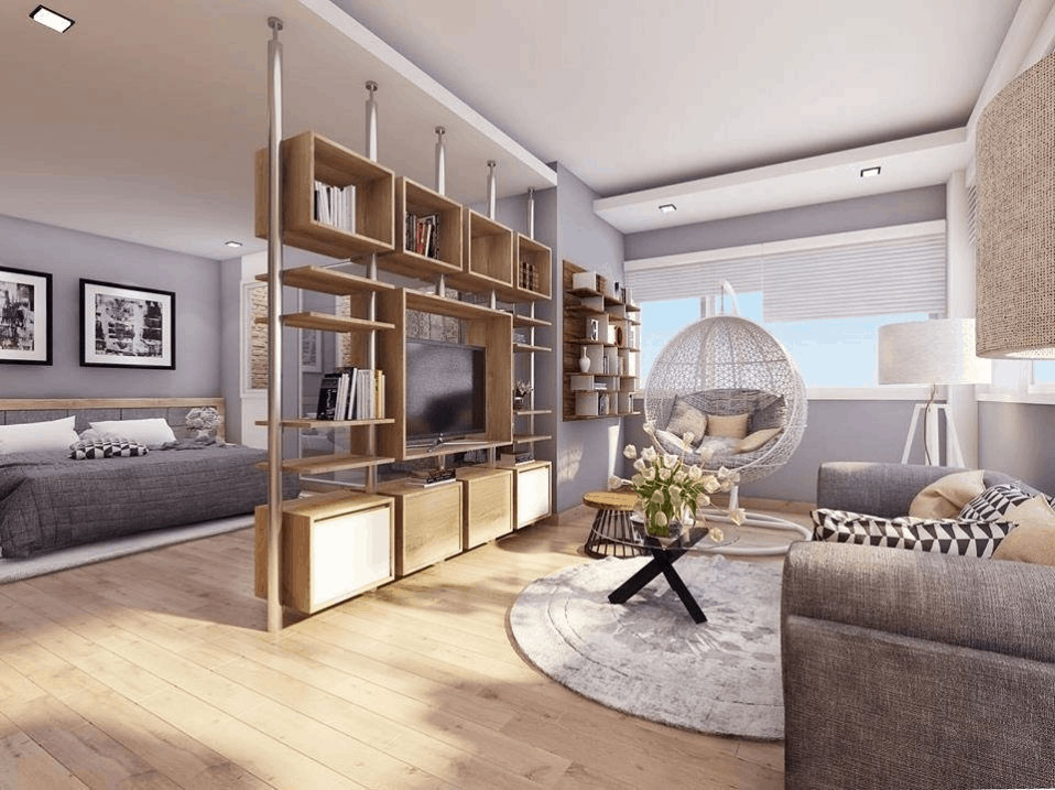 Trang trí nhà với vách ngăn phòng khách và phòng ngủ