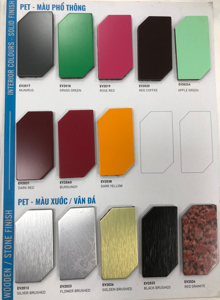 Bảng màu tấm Alumex Alcorest loại PET dùng trong nhà 02