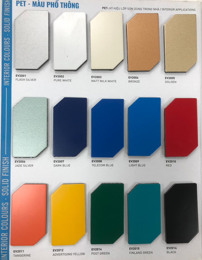 Bảng màu Alumex Alcorest loại PET dùng trong nhà 01