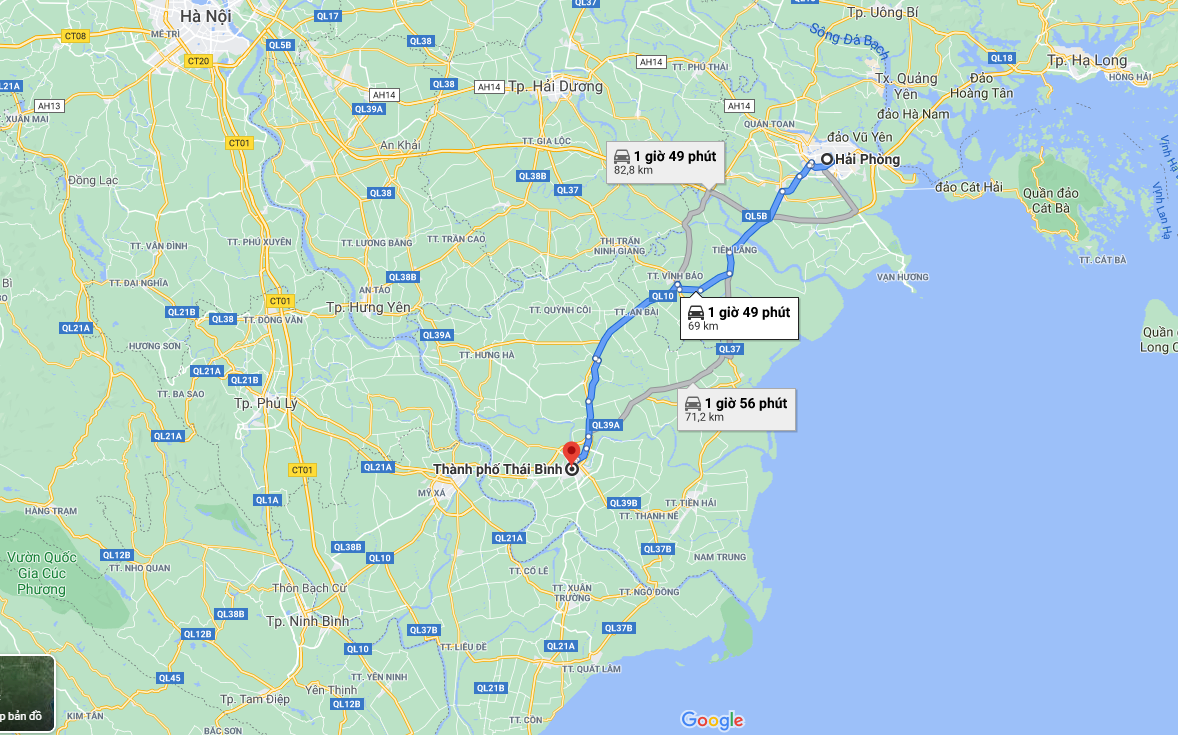 Khoảng cách giữa Hải Phòng và Thái Bình