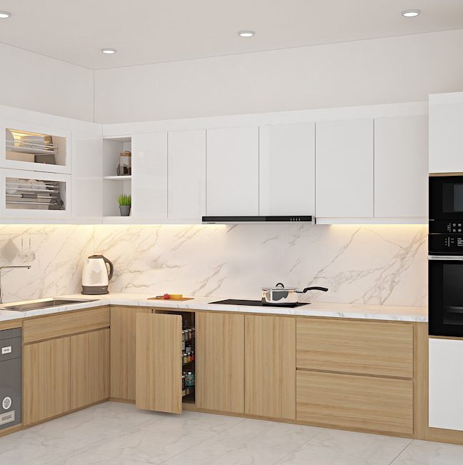 Chọn tủ bếp laminate hay acrylic? Ưu nhược điểm của từng loại