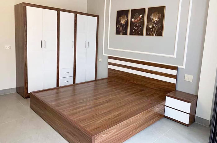 Nội thất phòng ngủ làm từ gỗ mdf lõi xanh chống ẩm phủ melamine