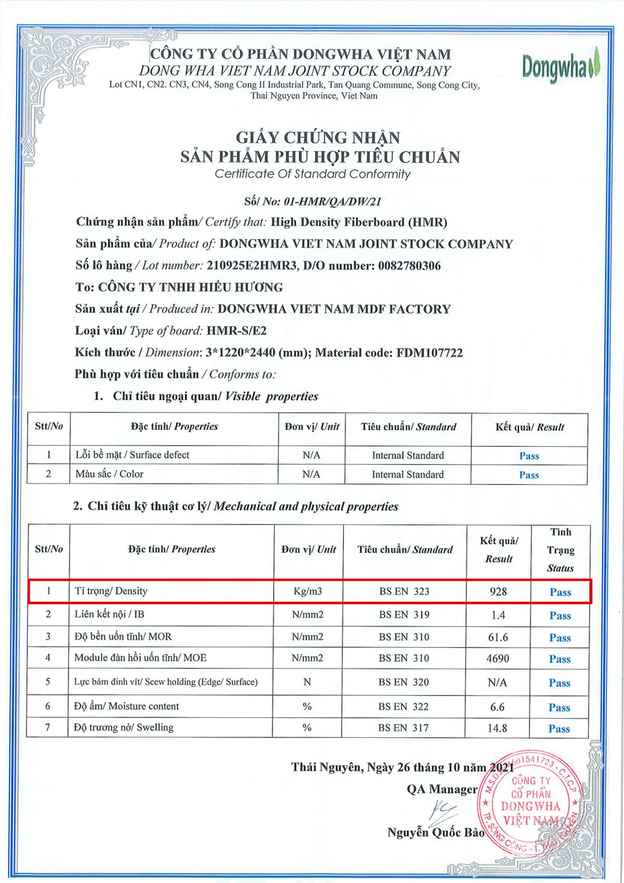 Bản tỷ trọng ván MDF Dongwha 3 mm