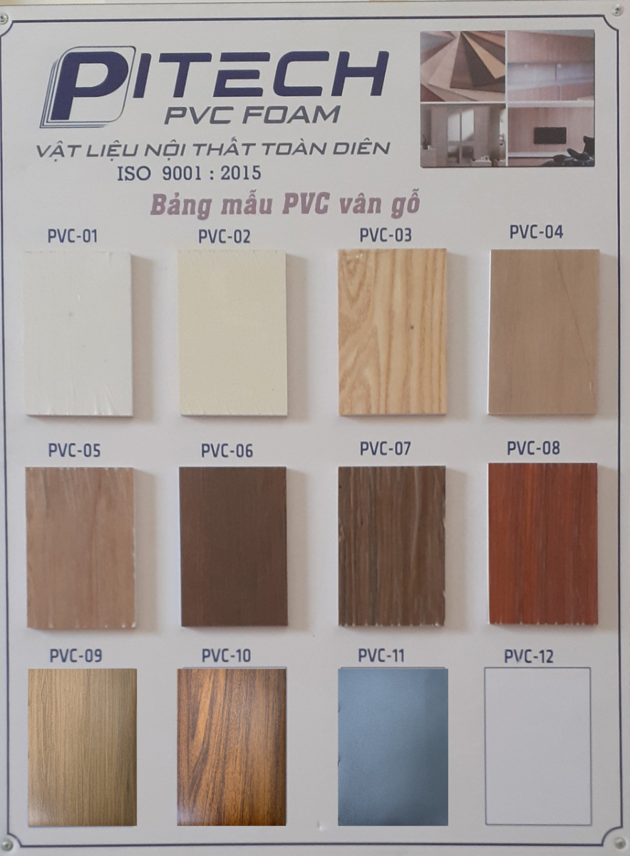 Bảng màu nhựa phủ pvc vân gỗ của pitech