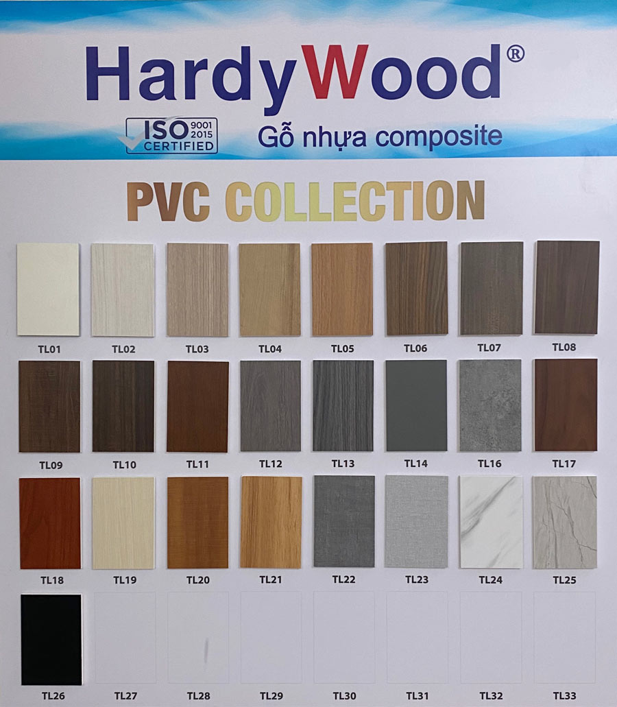 Bảng màu gỗ nhựa phủ min nhãn hiệu Hardywood