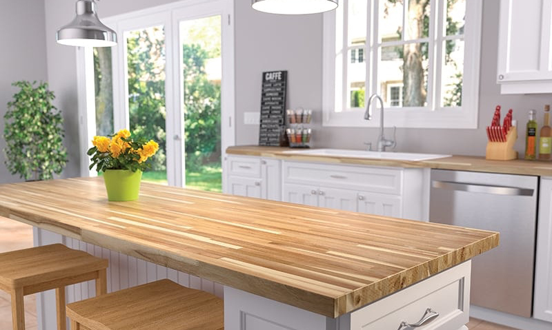 Mặt bàn được làm từ gỗ keo ghép thanh