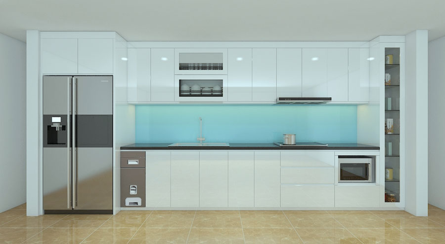 Tủ bếp làm từ gỗ nhựa PVC Foam dán Acrylic