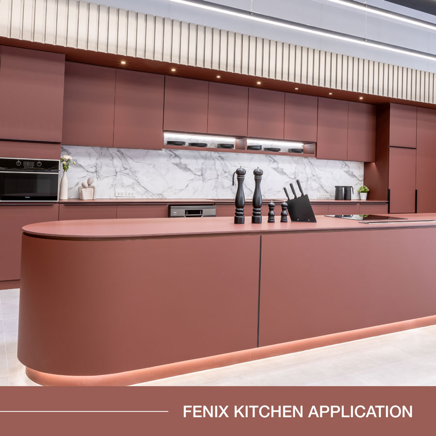 Nội thất tủ bếp làm từ tấm Laminate Fenix