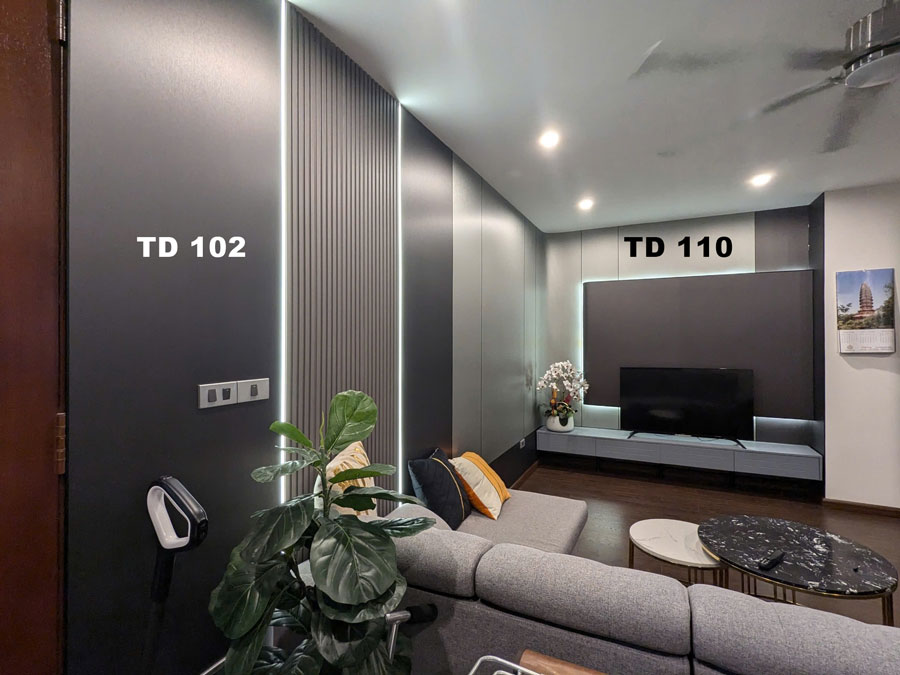 Tấm ốp than tre ốp tường phòng khách tại Hải Phòng