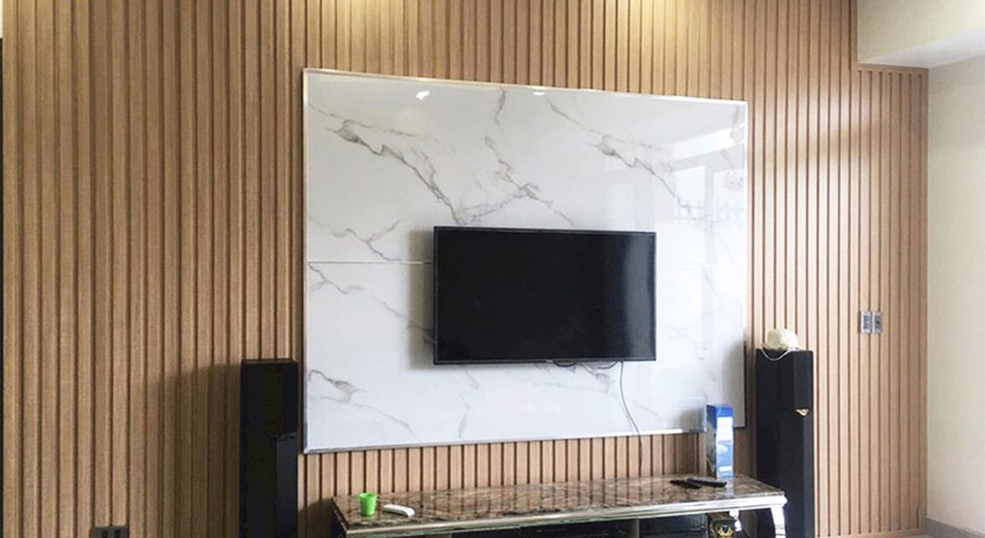 Hình ảnh tấm nhựa ốp tường vân đá trong nội thất 