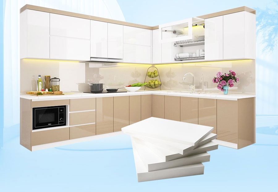 Hình ảnh tủ bếp làm từ gỗ nhựa 3 lớp bóng