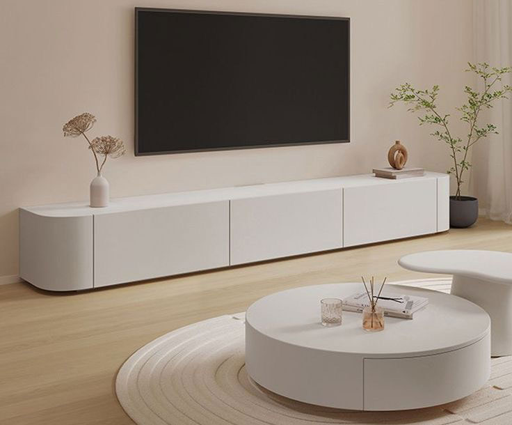 Hình ảnh kệ tivi làm bằng gỗ mdf uốn cong